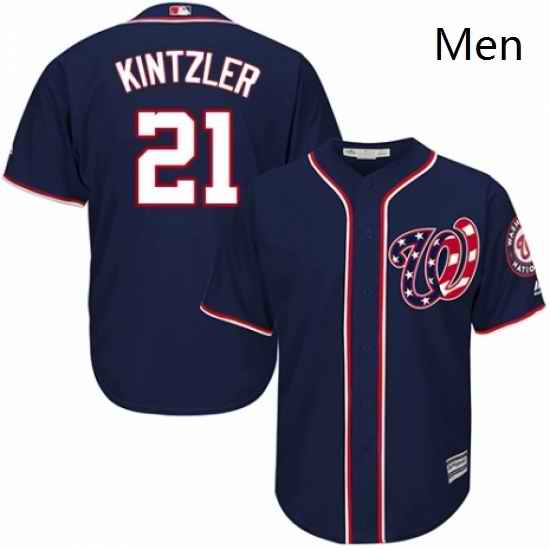 Mens Majestic Washington Nationals 21 Brandon Kintzler Replica Navy Blue Alternate 2 Cool Base MLB Jersey